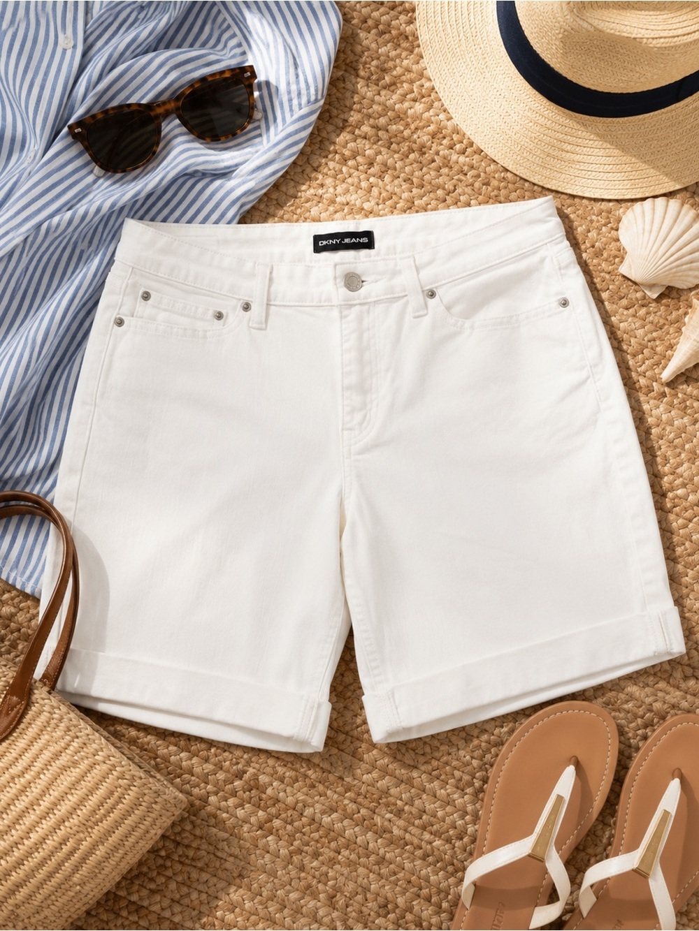 NWOT DKNY White Stretch Bermuda Shorts Size 14 Coastal Preppy